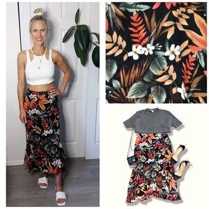 𝅺✨hp✨ VINTAGE EXOTIC TROPICAL FLORAL RUFFLE SKIRT